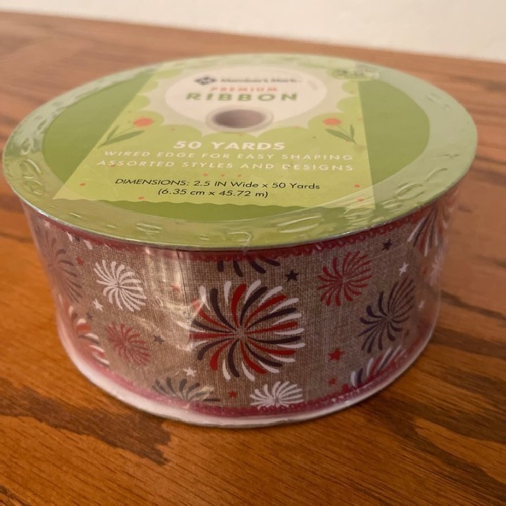 50 yards premium wire, edge, ribbon, Fourth of July celebration pattern